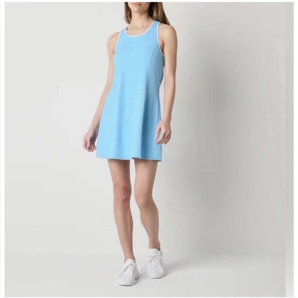 Xersion EverRestore Womens Sleeveless Tennis Dress Small Baltic Sky White Size L